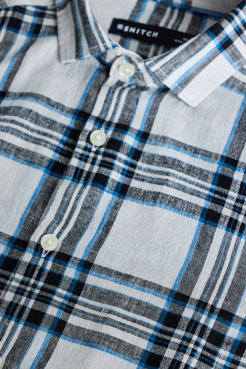 Blue Checks Linen Blend Shirt