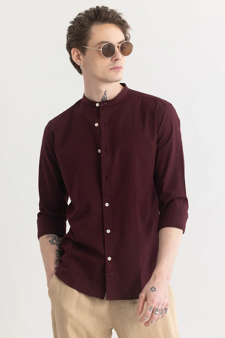 Mandarique Maroon Linen Blend Shirt