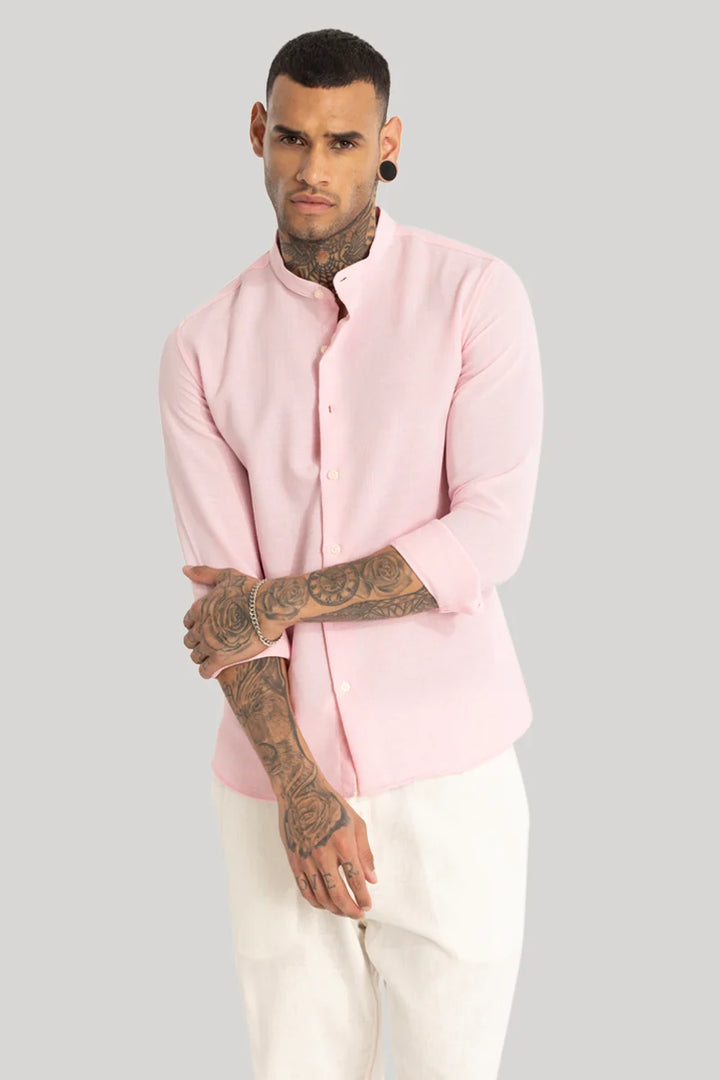 Light Pink Mandarin Linen Shirt