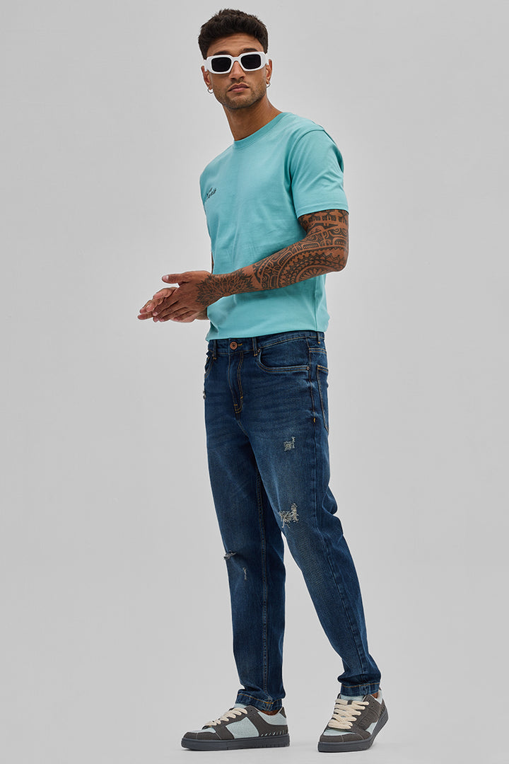 Dark Blue Distressed Slim Fit Jeans