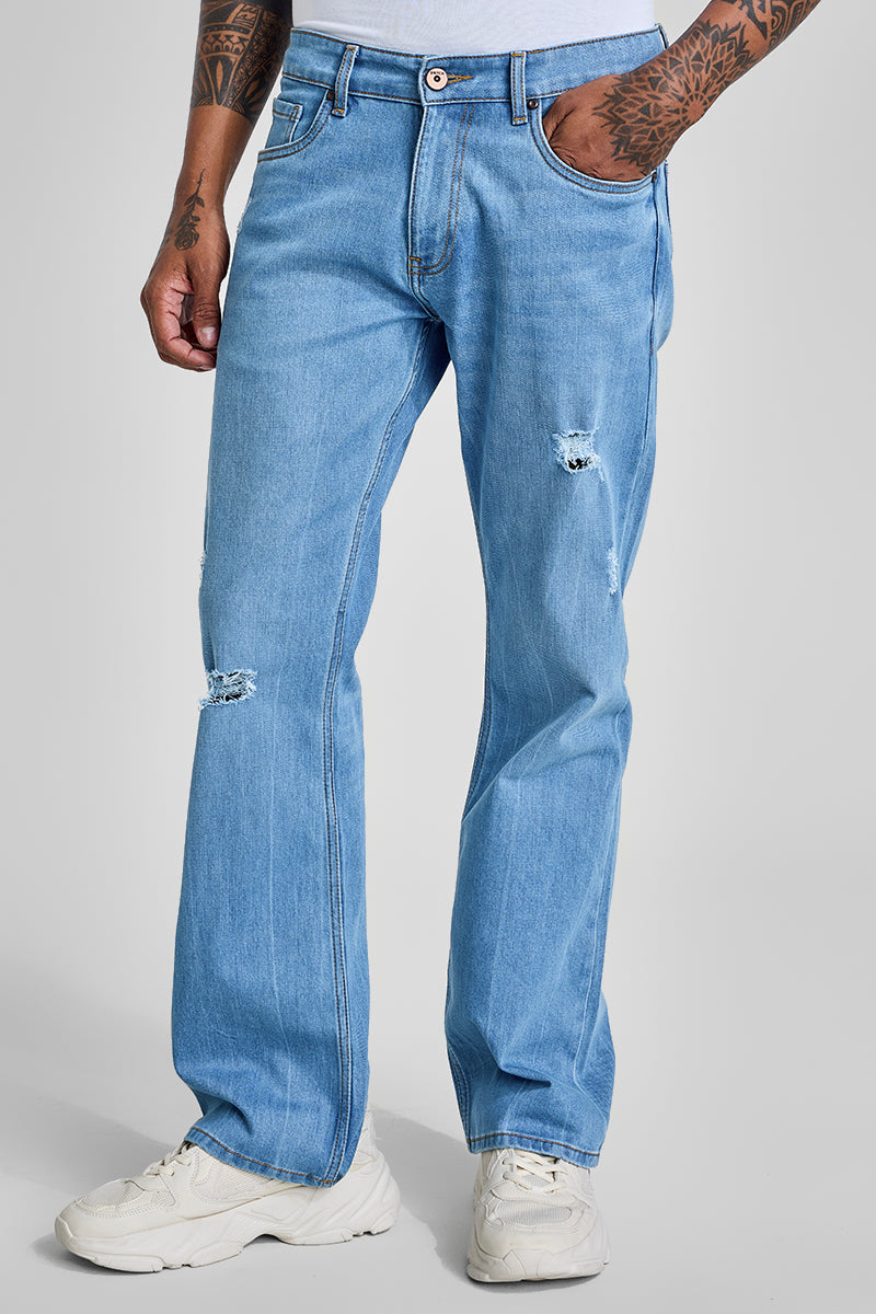 Light Blue Distressed Bootcut Jeans