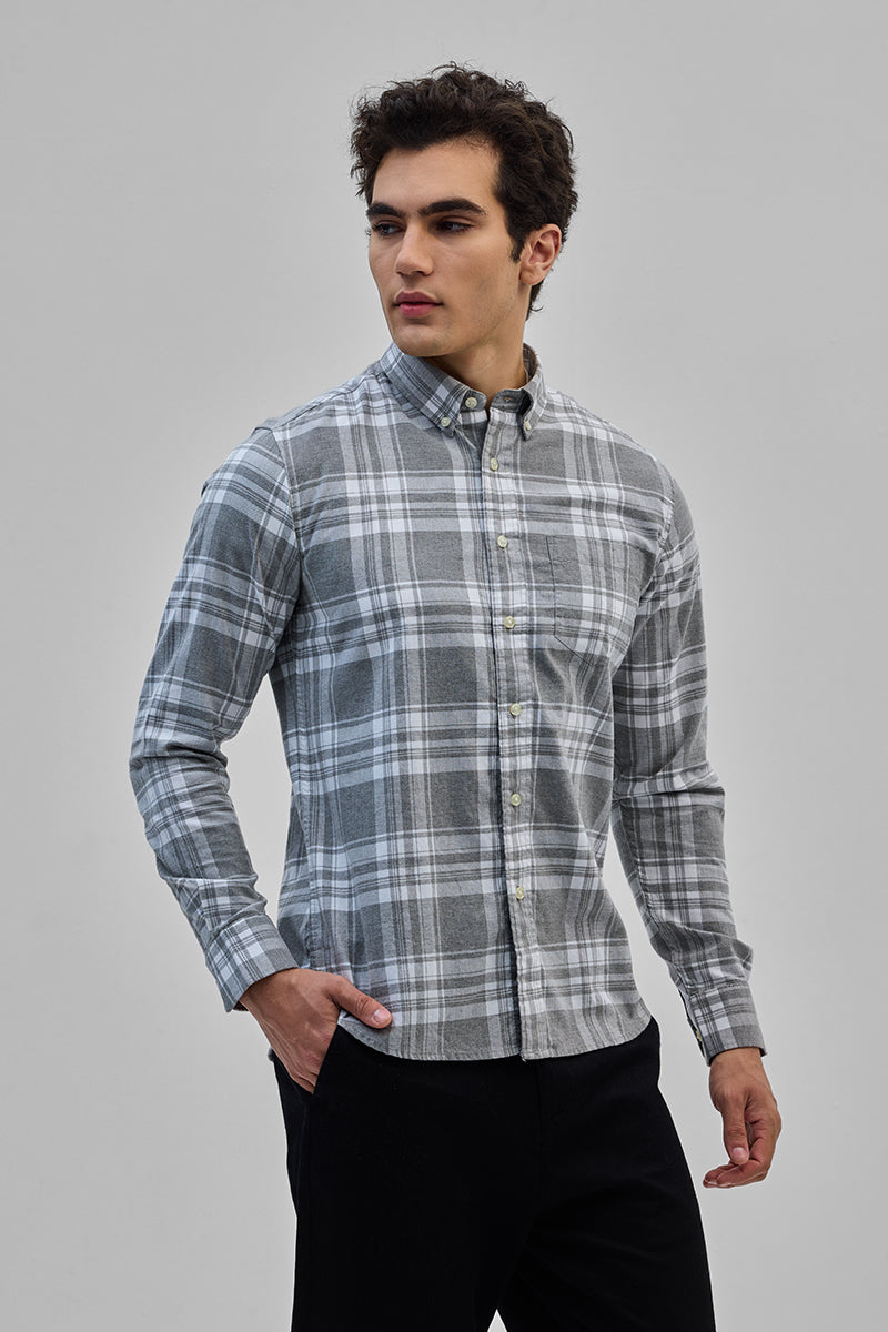 Grey Oxford Checks Shirt