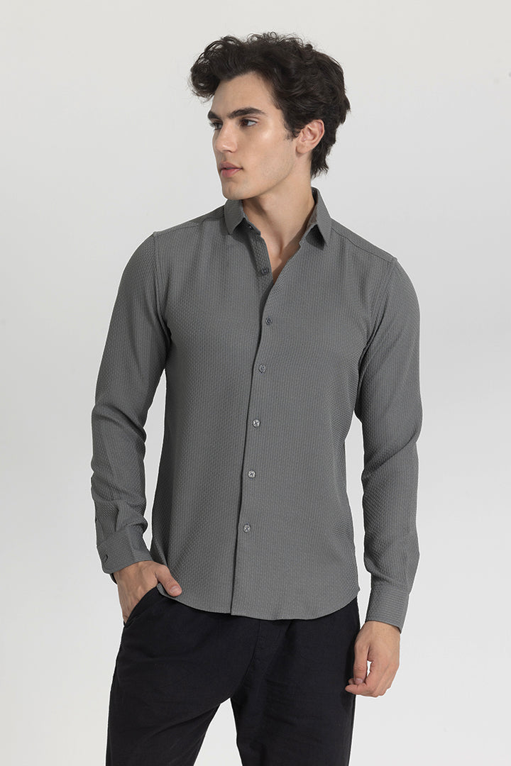 Grey Slim Fit Textured Shirt