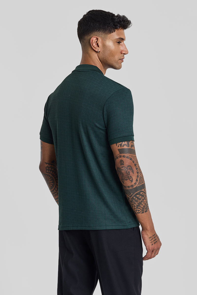 Dark Green Textured Polo T-Shirt