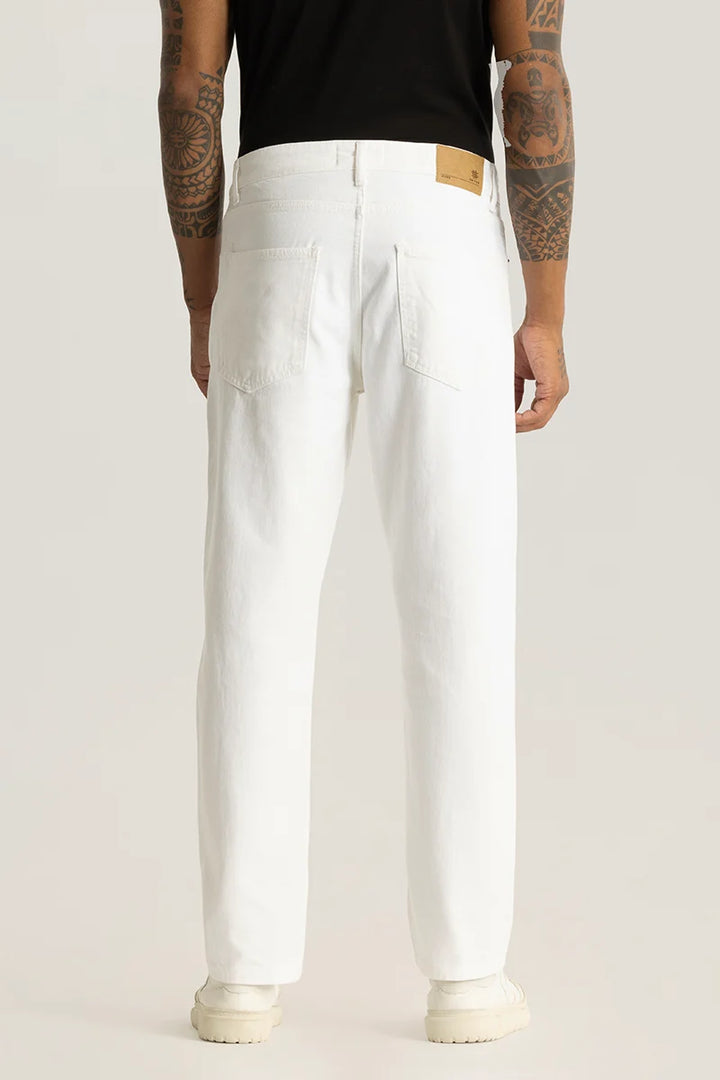 Etienne White Plain Relaxed Fit Jeans