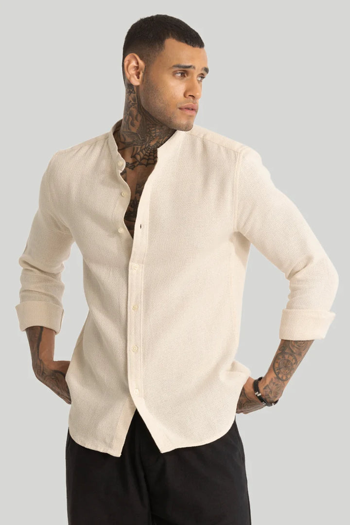 Cream Woven Mandarin Shirt