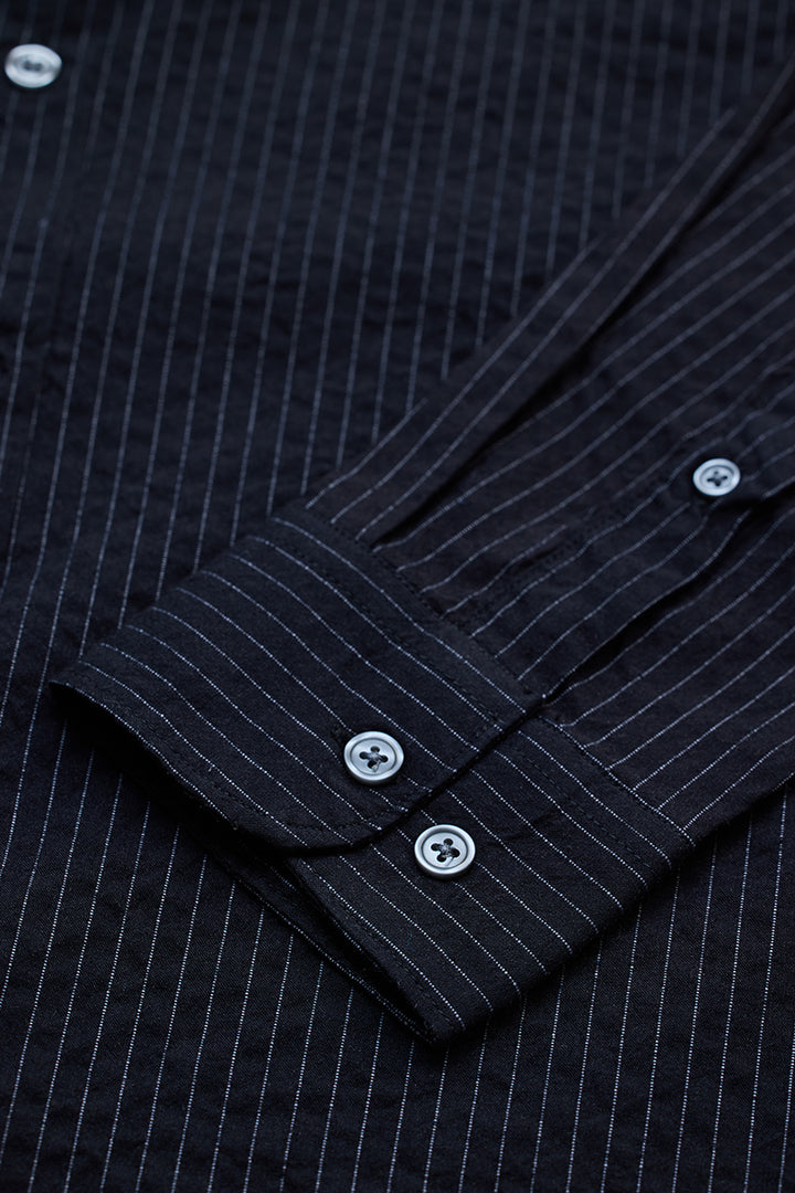 Black Slim Fit Stripes Shirt