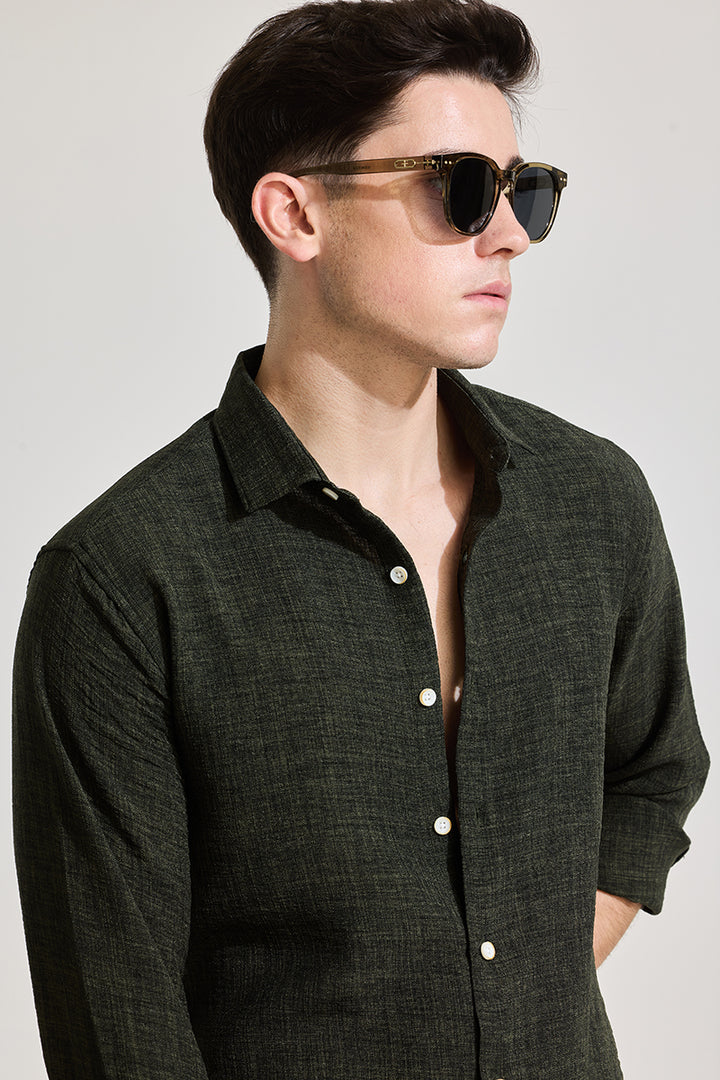 Black Textured Slim Fit Shirt