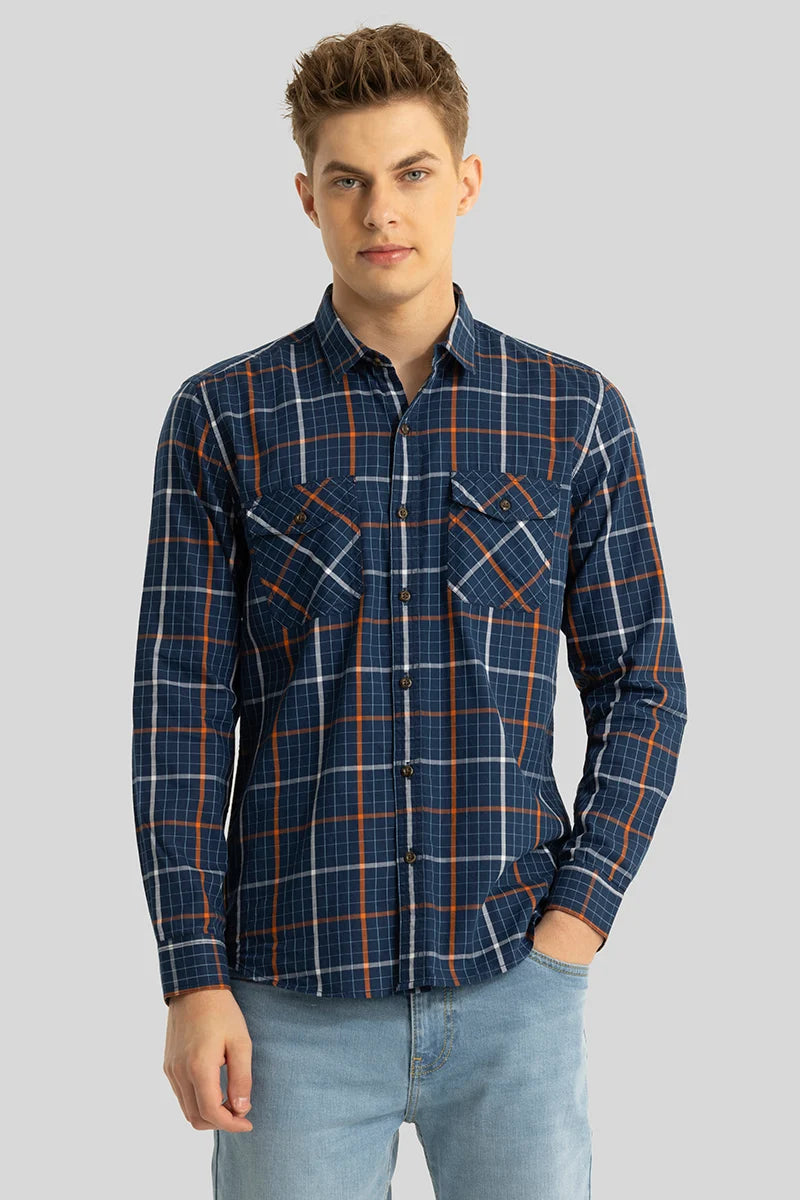 Navy Checks Slim Fit Shirt