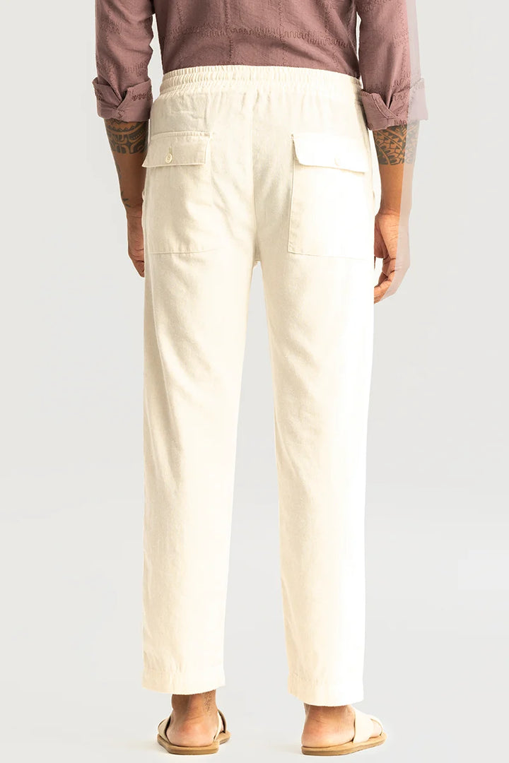 Vincenzo Cream Plain Linen Slim Fit Trouser