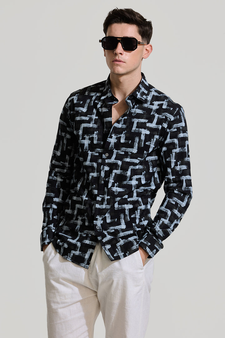 Black Abstract Slim Fit Shirt