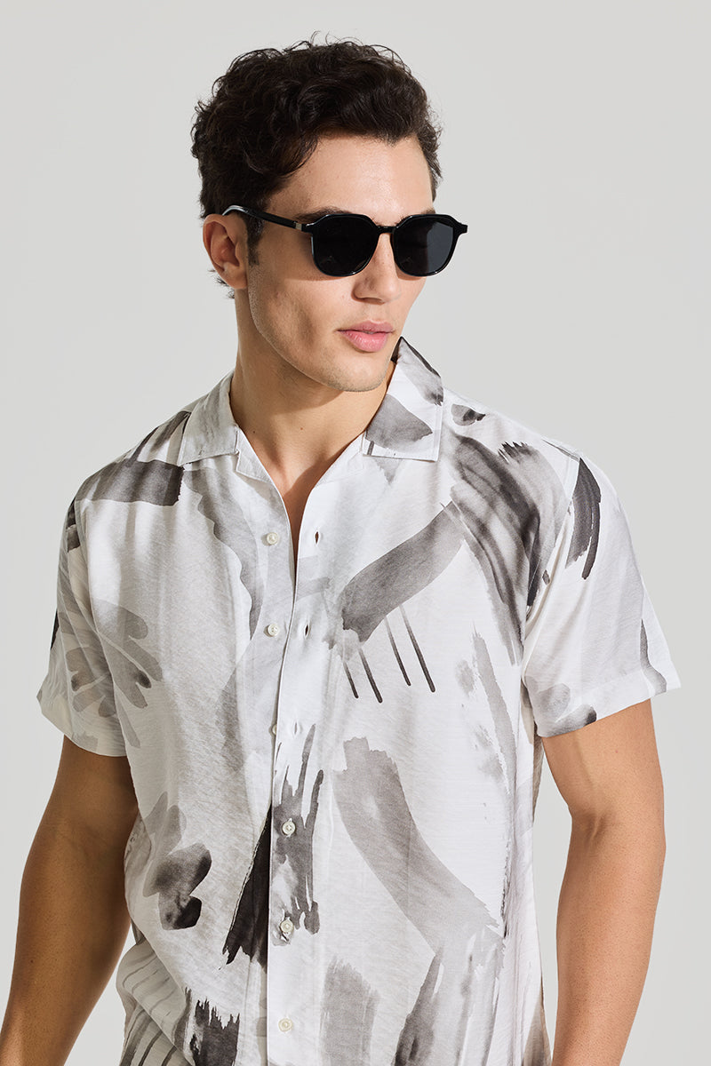 White Cuban Abstract Shirt