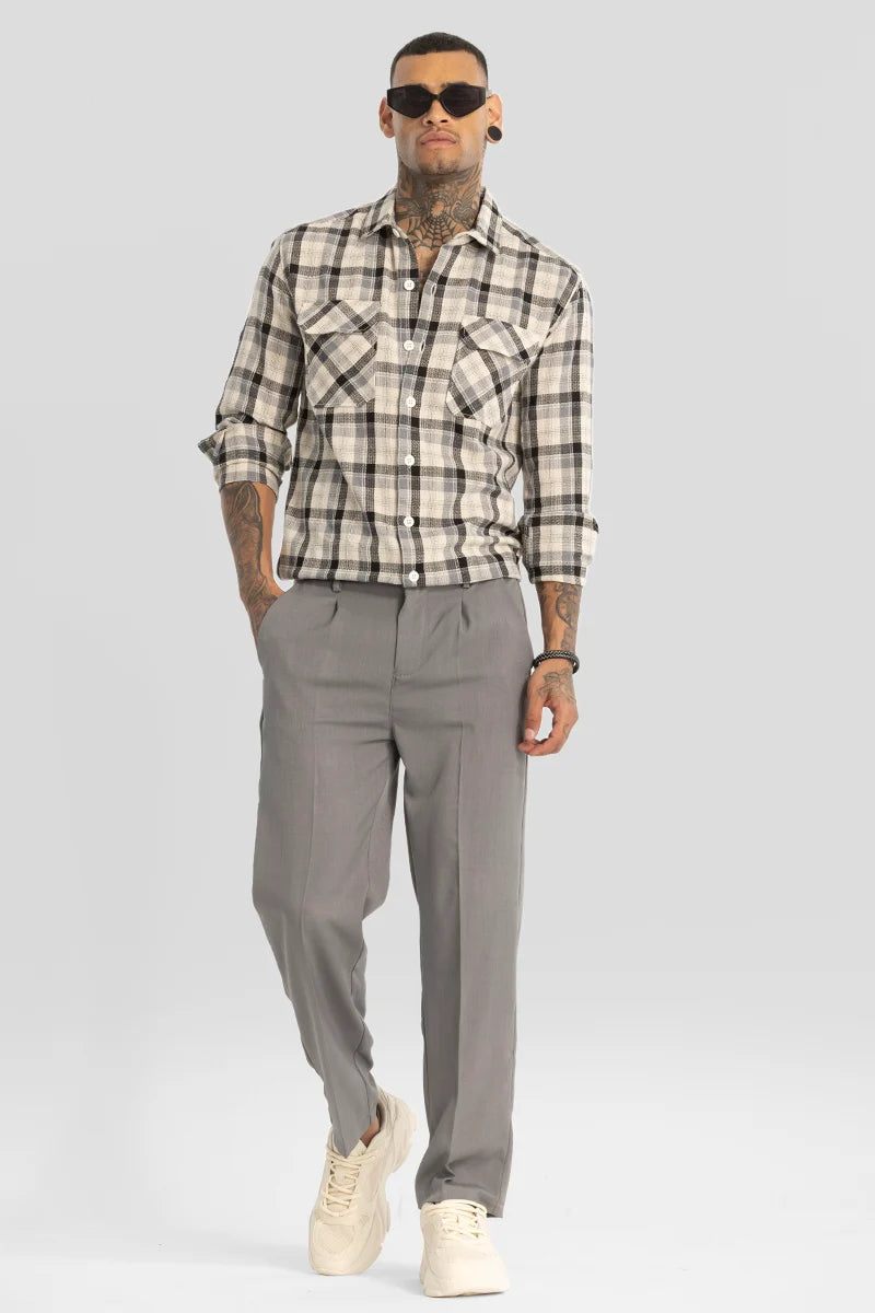 Light Grey Plain Relaxed Fit Trousers