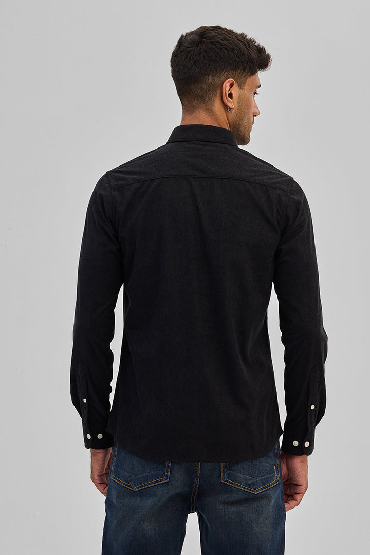 Black Slim Fit Corduroy Shirt