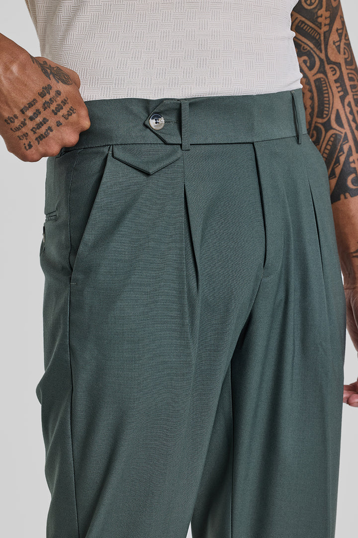 Green Relaxed Fit Korean Trousers