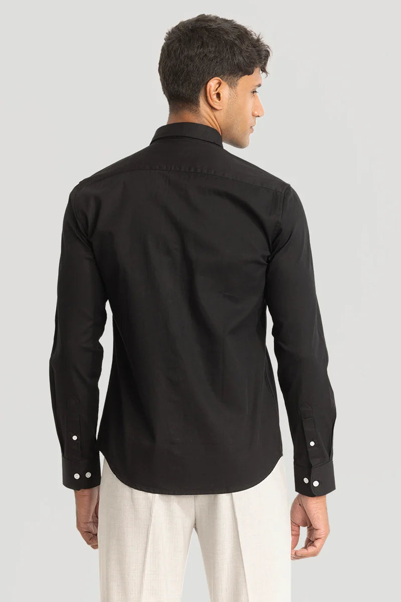 Black Solid Oxford Shirt