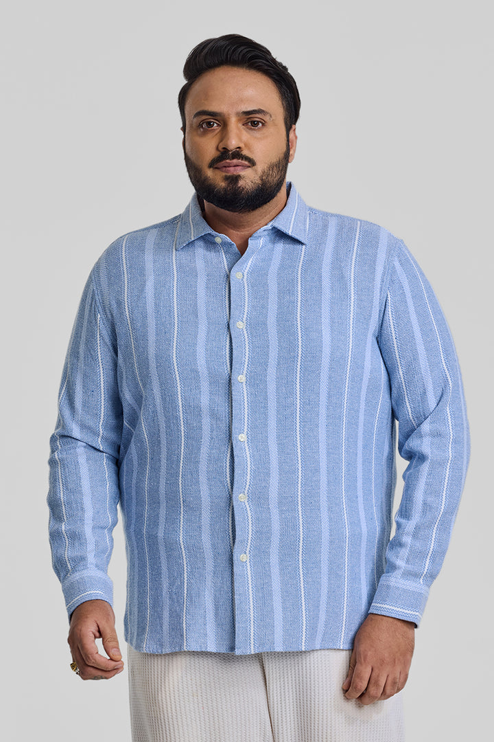 Light Blue Stripes Casual Plus Size Shirt