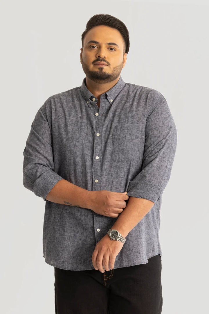 Grey Linen Blend Plus Size Shirt