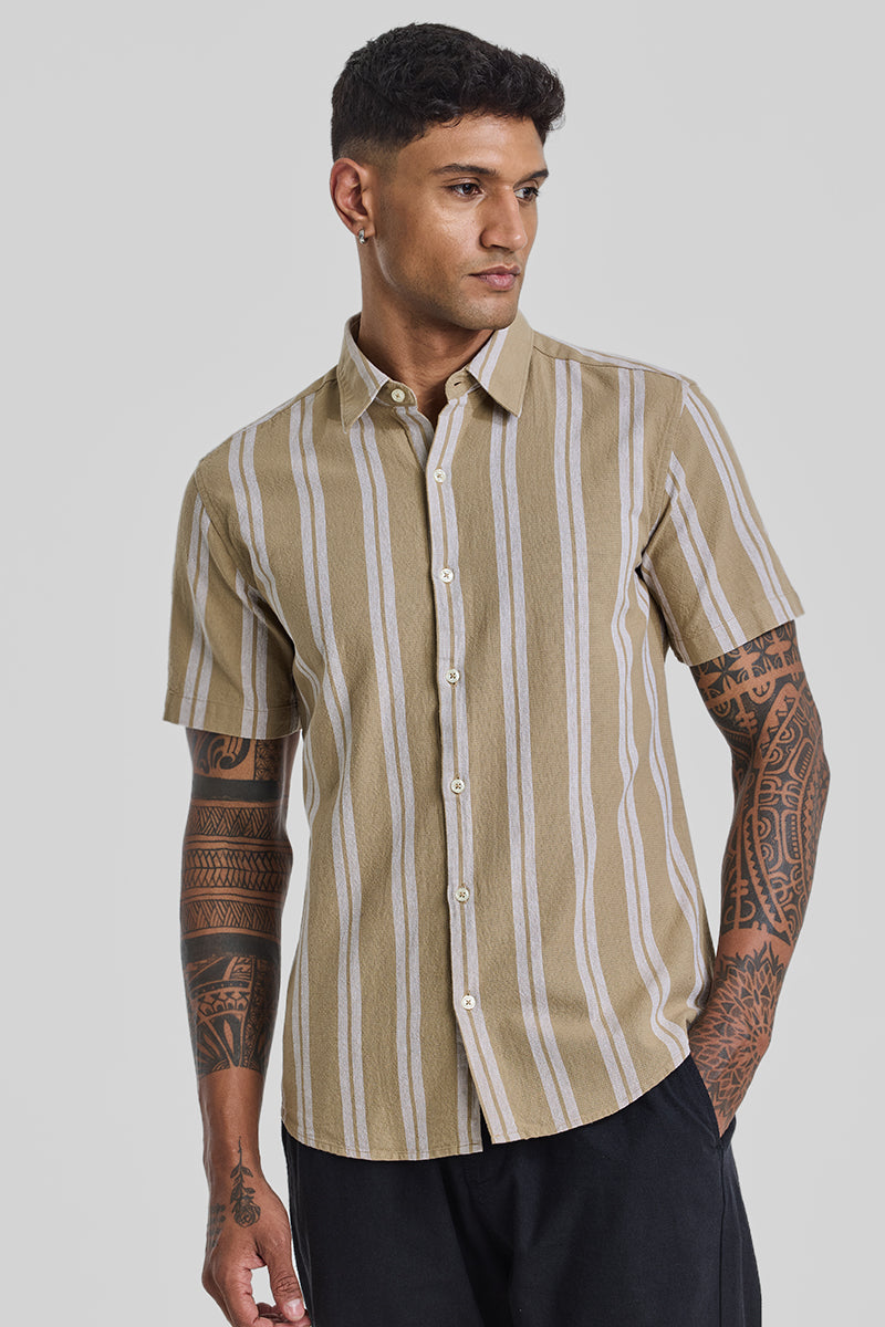 Beige Stripes Linen Shirt