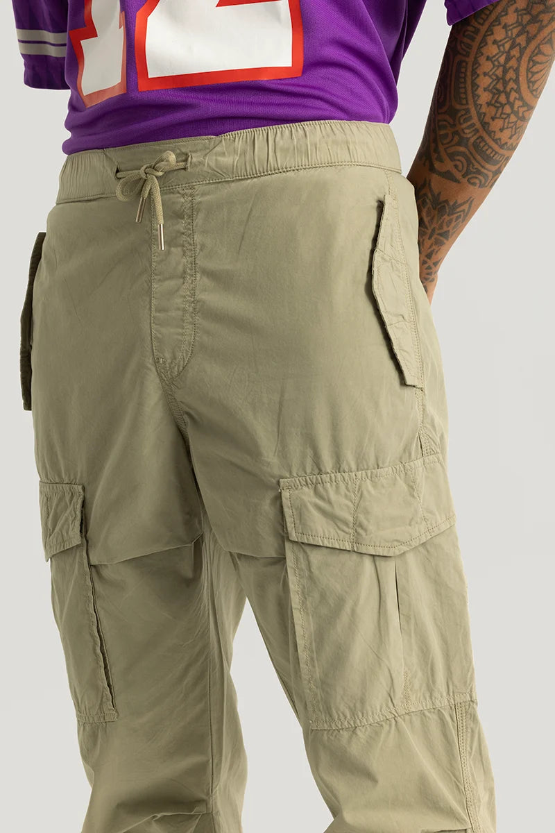 Realm Light Green Plain Regular Fit Cargo Pants