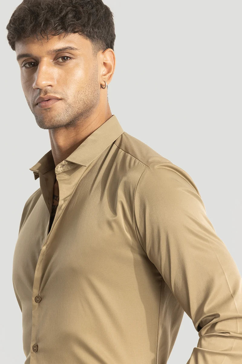 Khaki Slim Fit Stretch Shirt