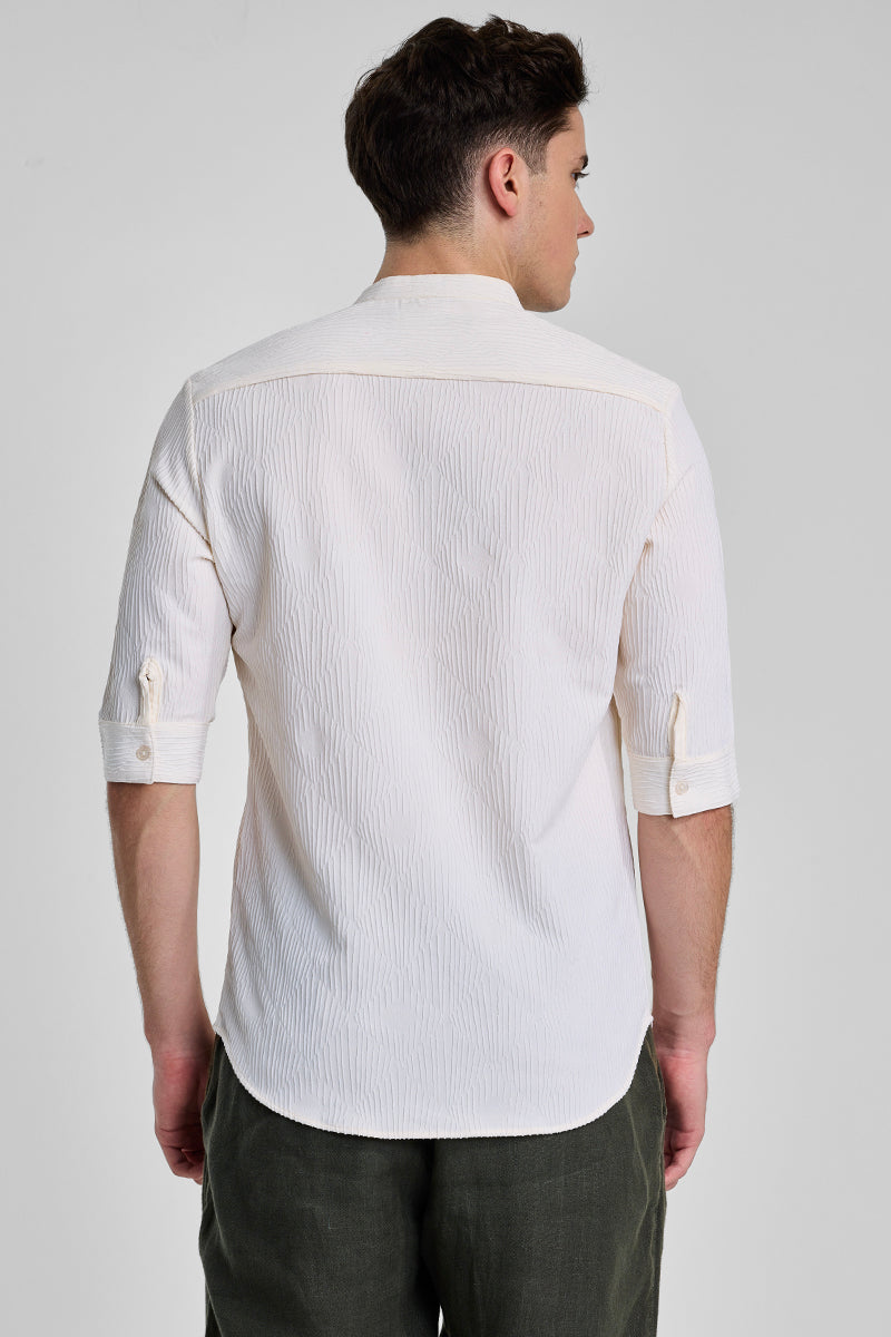 Cream Textured Mandarin Shirt