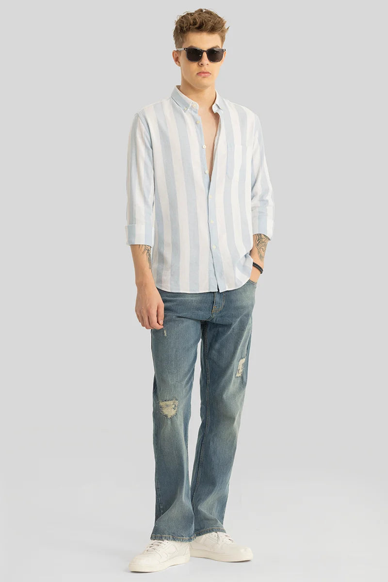 Pulse Light Blue Stripes Linen Shirt