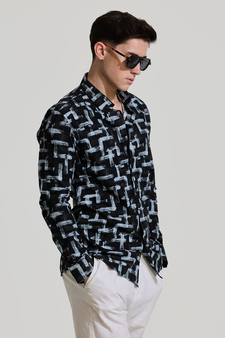 Black Abstract Slim Fit Shirt