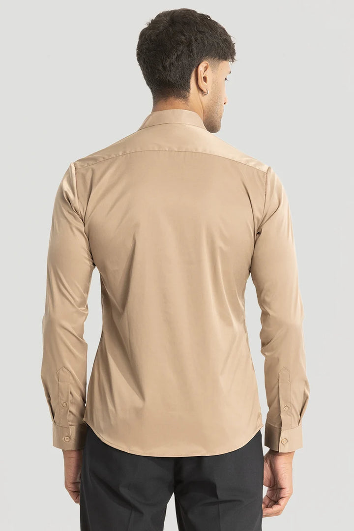 Beige Slim Fit Stretch Shirt