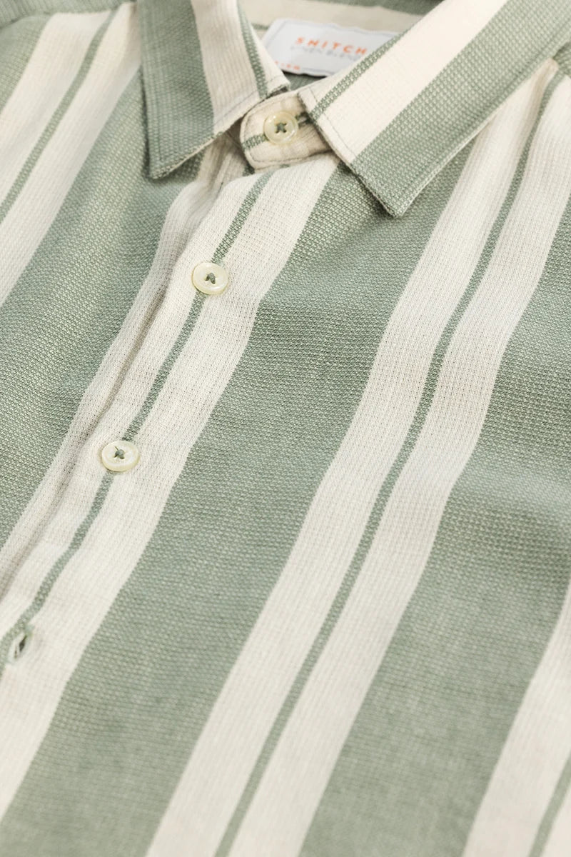 Green Stripes Linen Blend Shirt