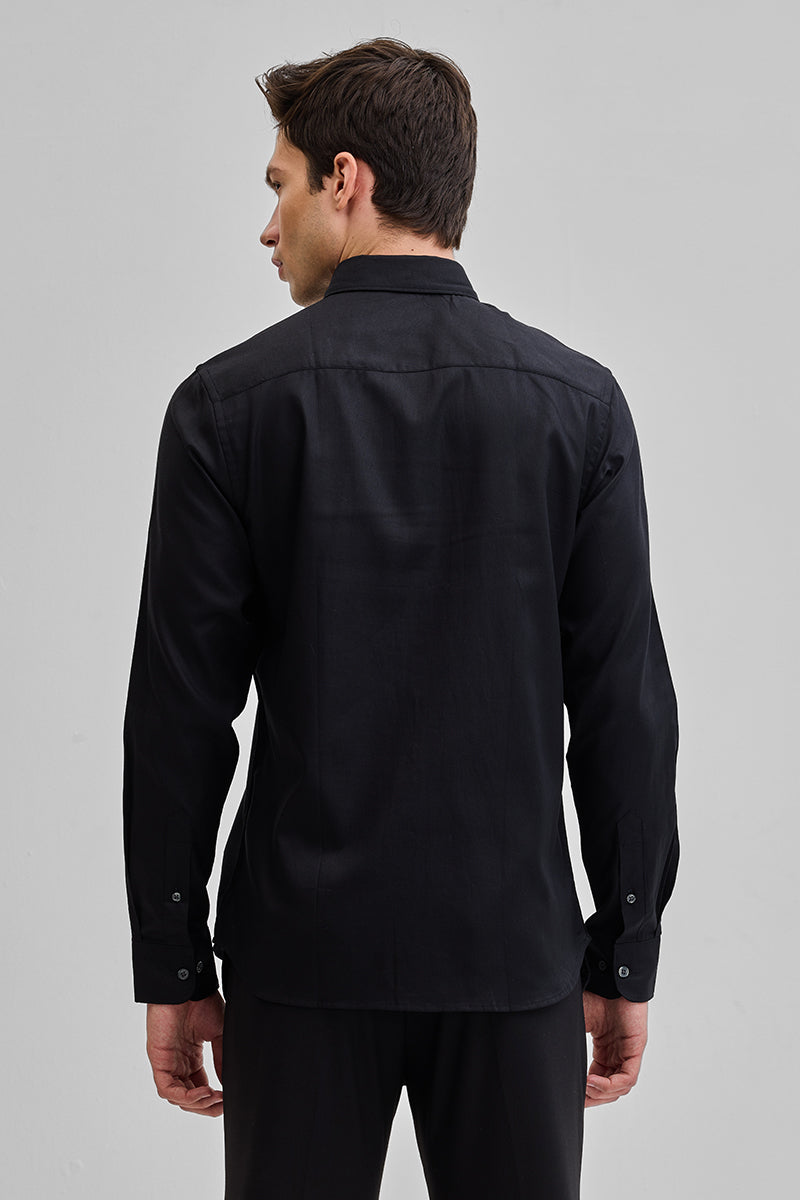 Black Solid Twill Shirt