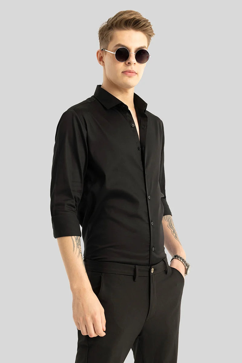 Etnni Black Plain Stitchless Shirt