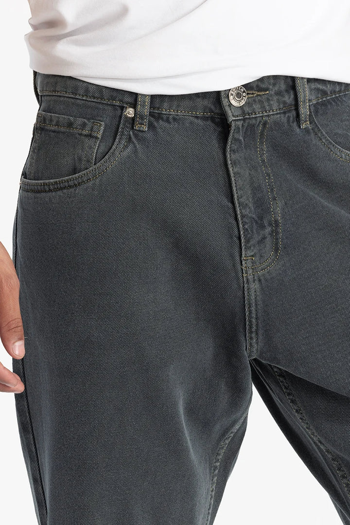 Charcoal Grey Plain Baggy Fit Jeans