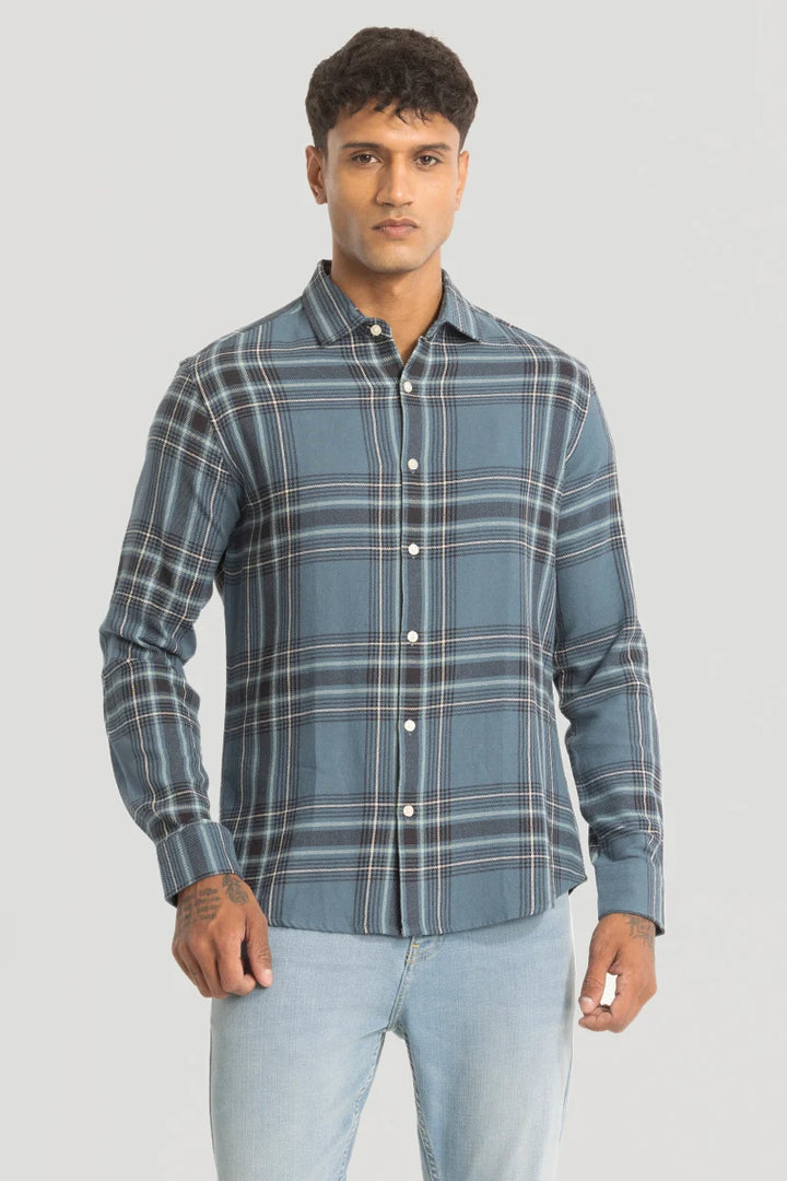 Steel Blue Checks Slim Fit Shirt