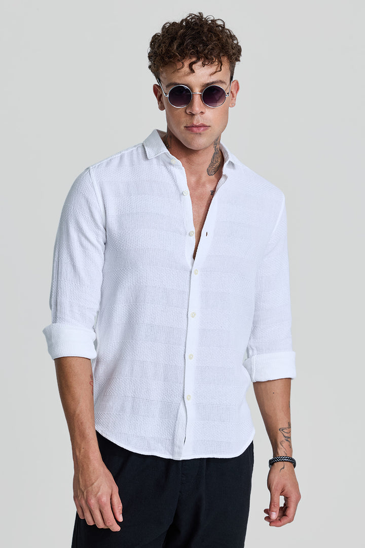 White Textured Slim Fit Shirt