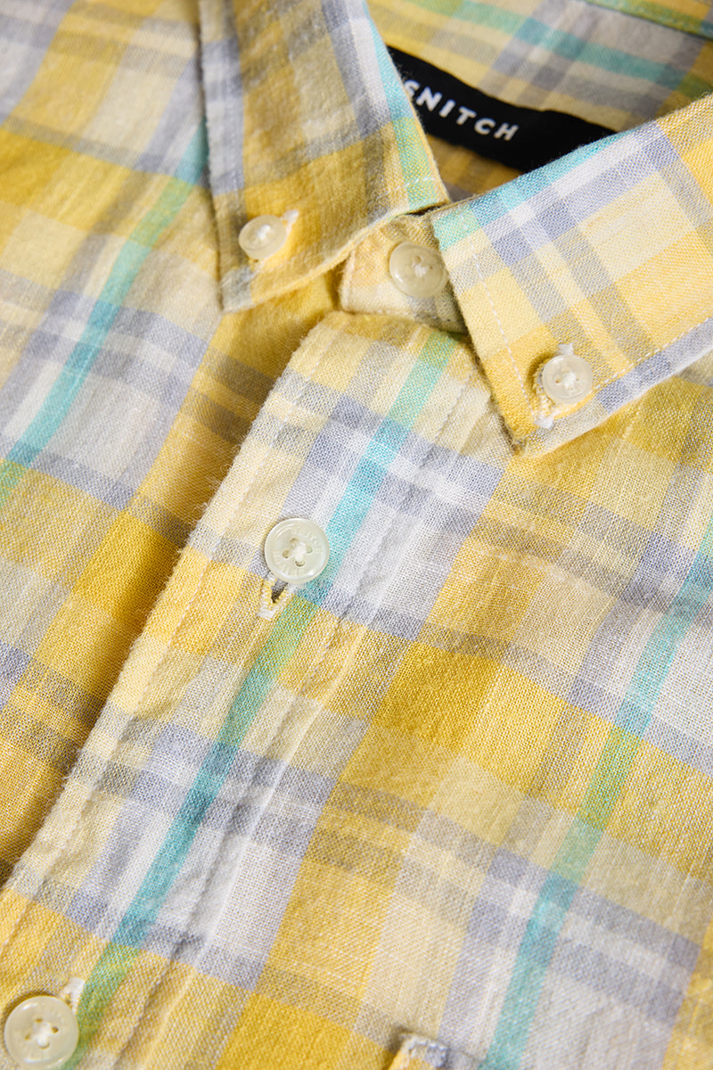 Yellow Checks Linen Blend Shirt