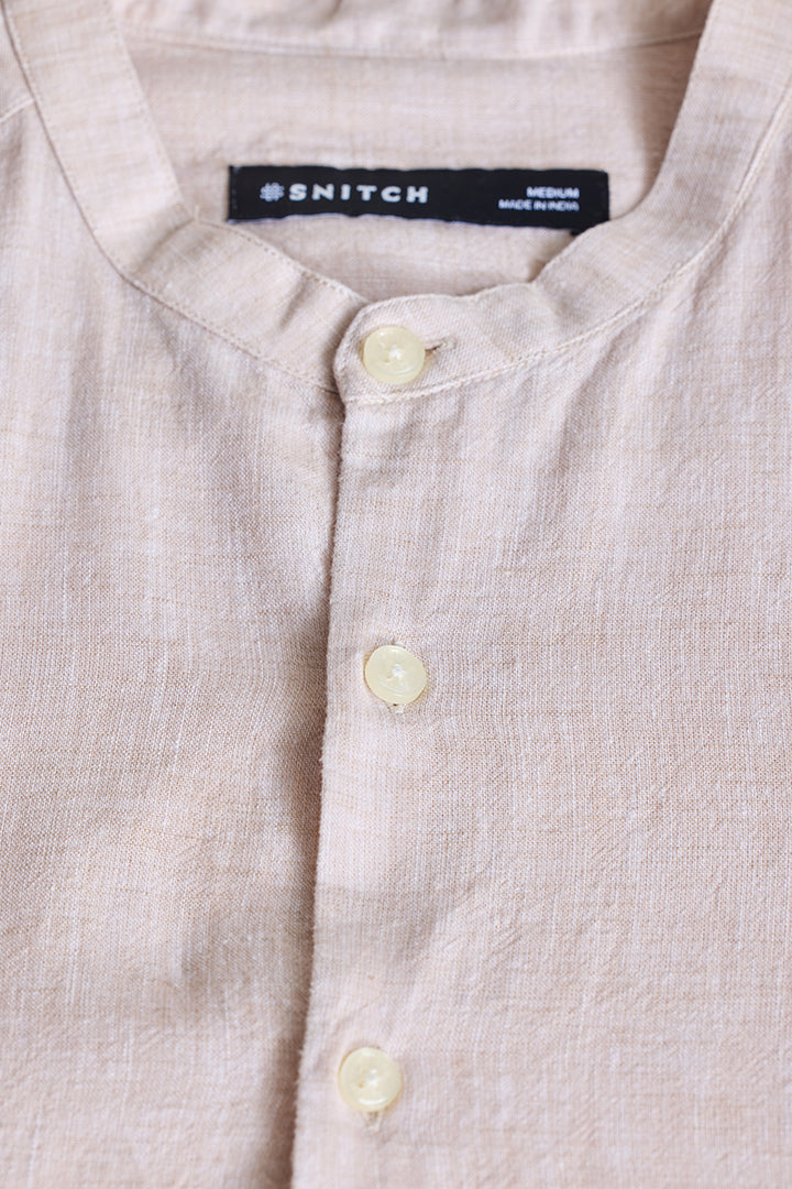 Cream Textured Linen Shirt