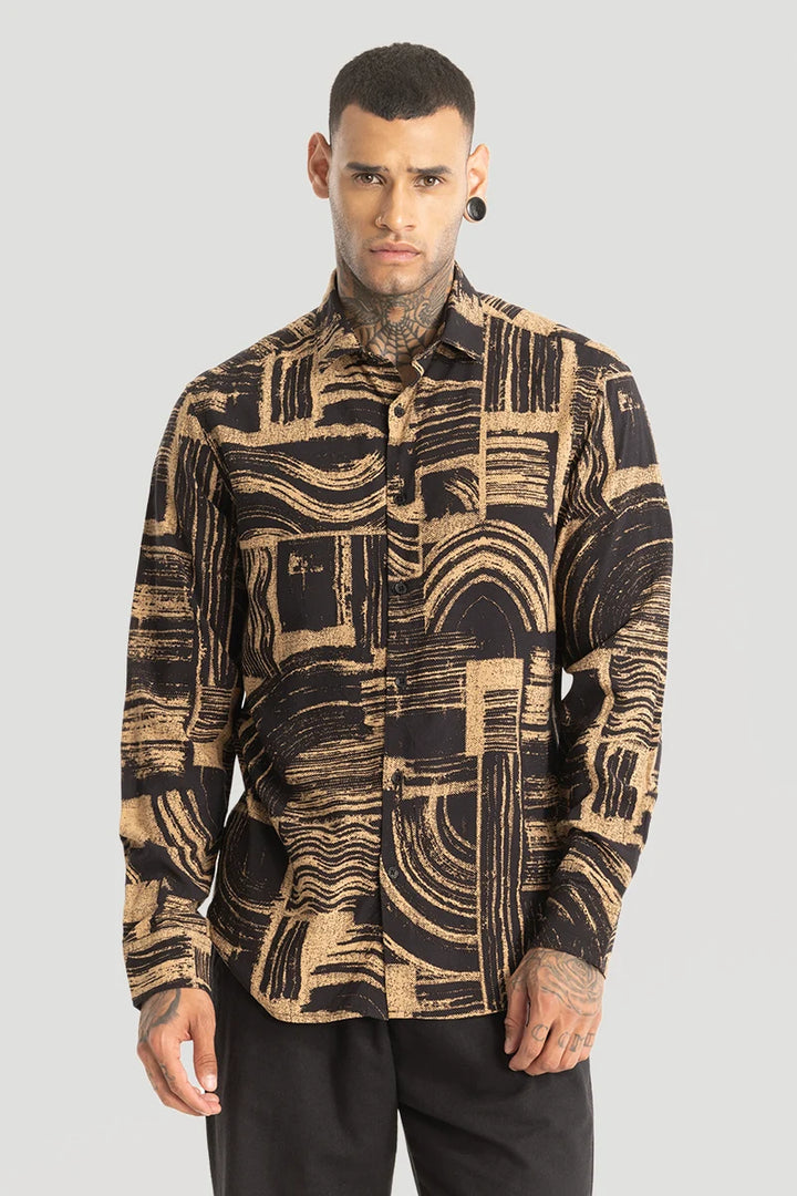 Beige Abstract Slim Fit Shirt