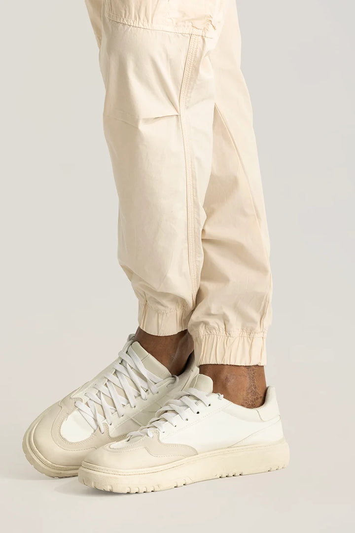 Realm Cream Plain Regular Fit Cargo Pants