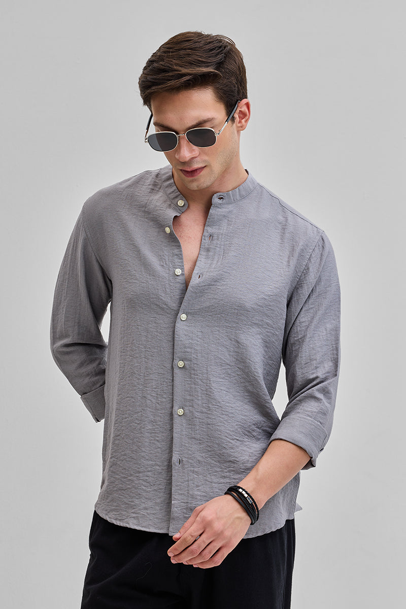 Grey Mandarin Linen Blend Shirt