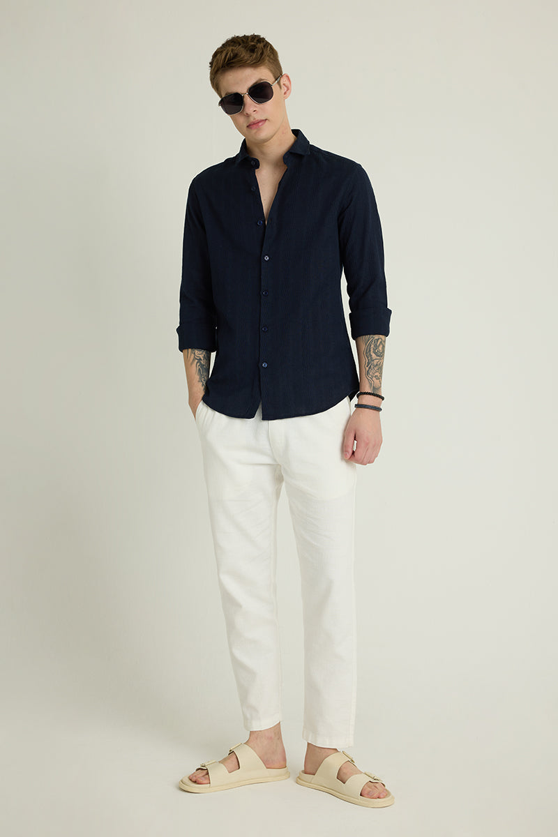 Navy Textured Slim Fit Shirt