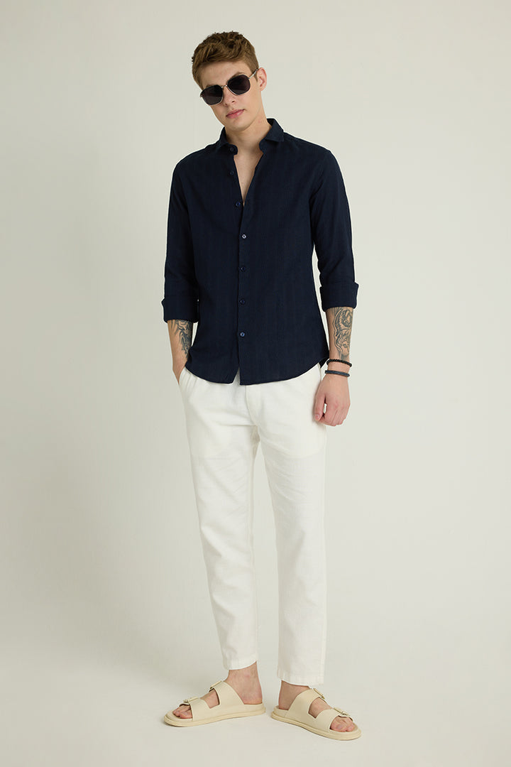 Navy Textured Slim Fit Shirt