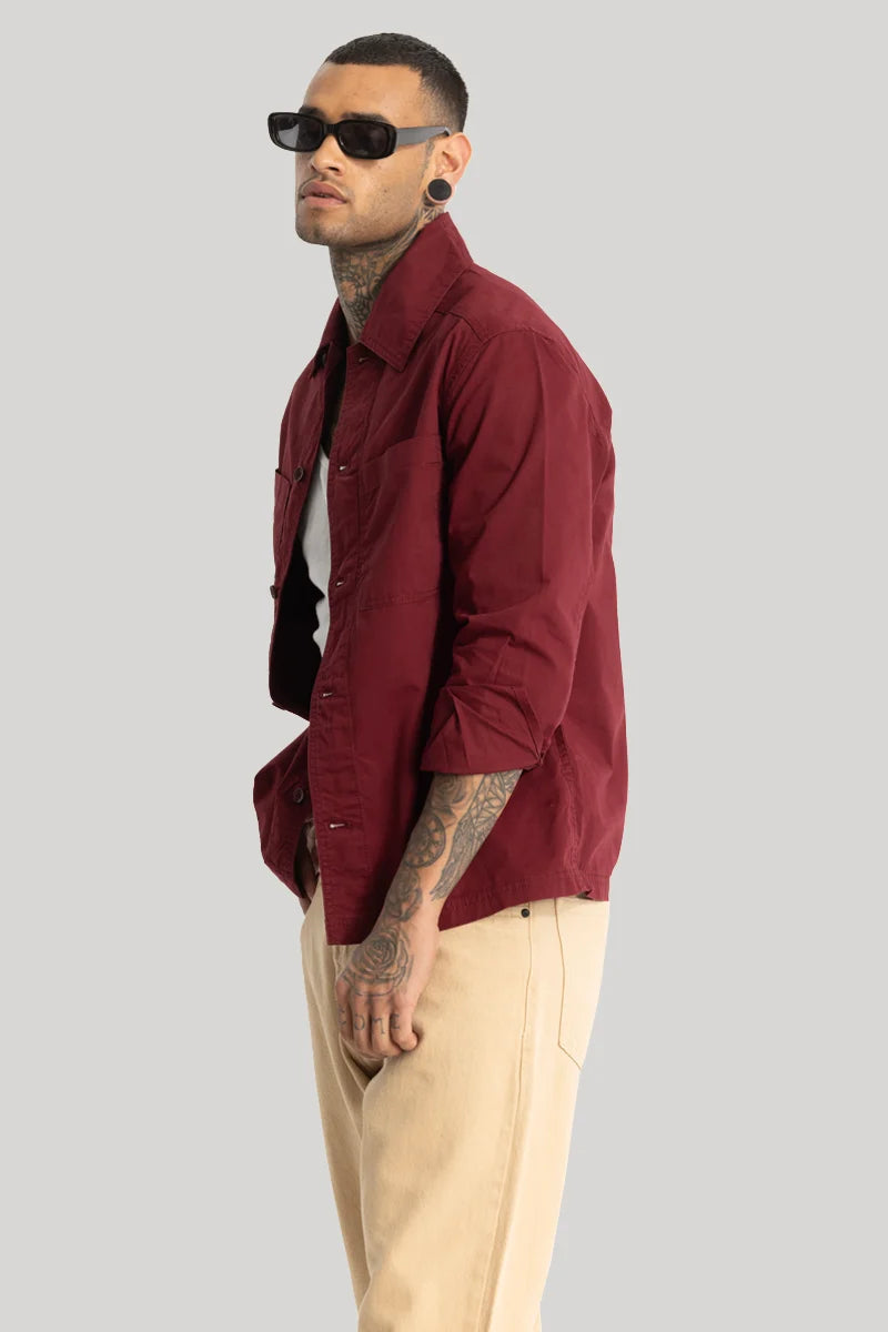 Double Pocket Maroon Overshirt