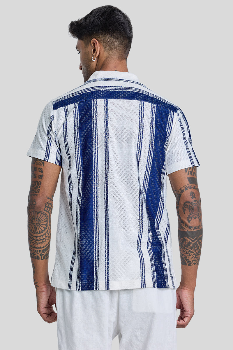 Dark Blue Stripes Crochet Shirt