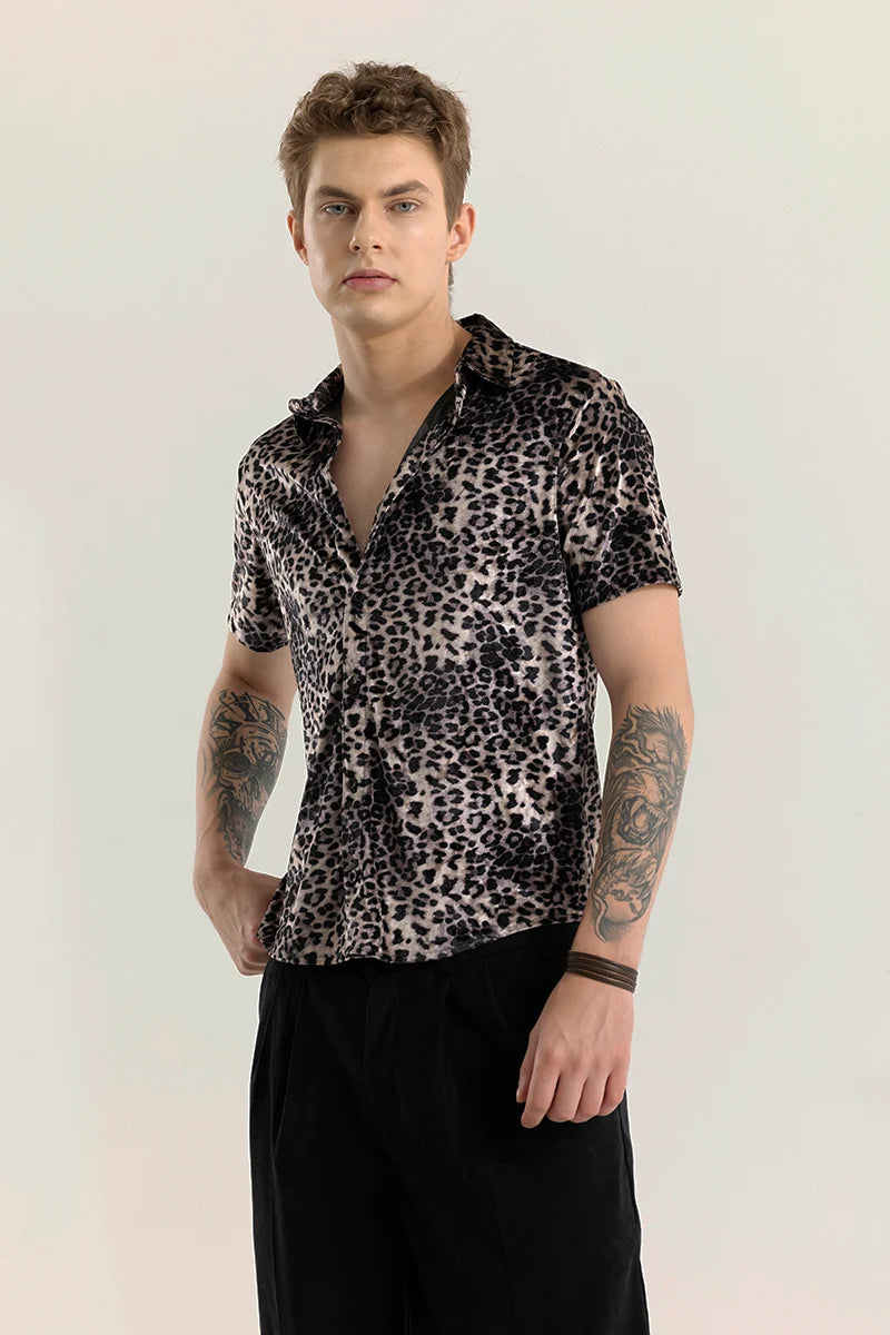 Magne Black Animal Print Velvet Shirt