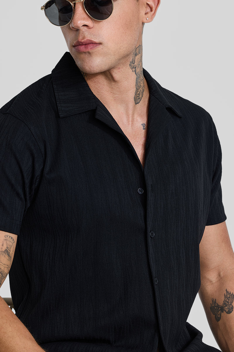 Black Cuban Textured Shirt