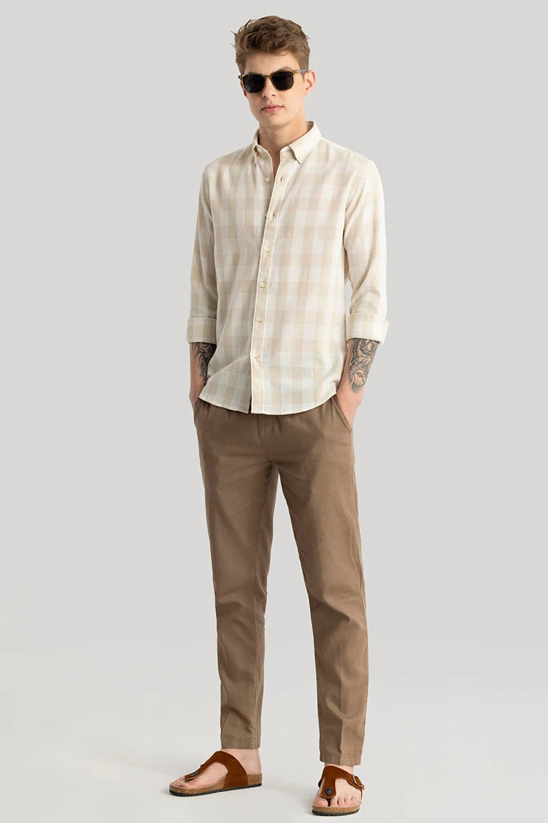 Zoe Nude Linen Checks Shirts