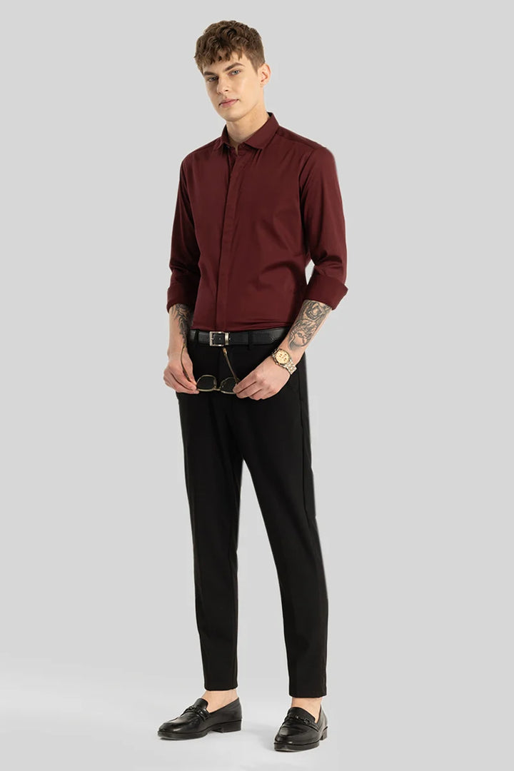 Maroon Concealed Placket Shirt