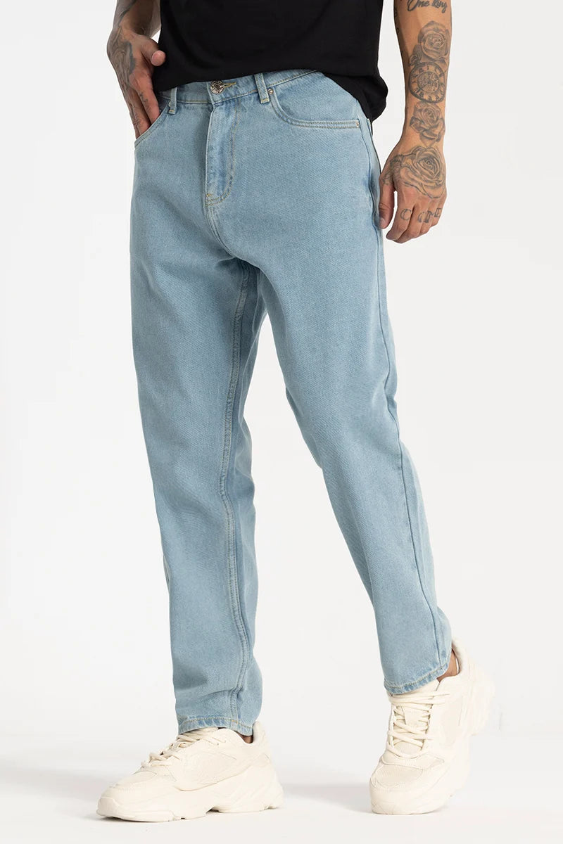 Blue Plain Baggy Fit Jeans