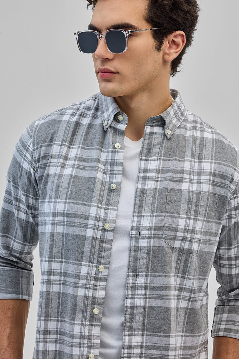 Grey Oxford Checks Shirt